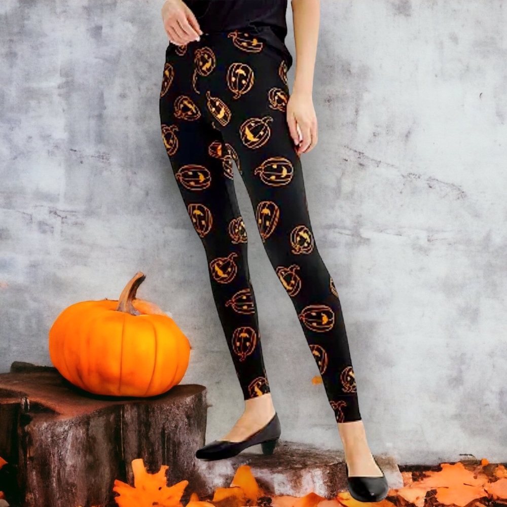 Halloween Leggings by Celebrate Together Black Orange Jack O’Lantern Size M